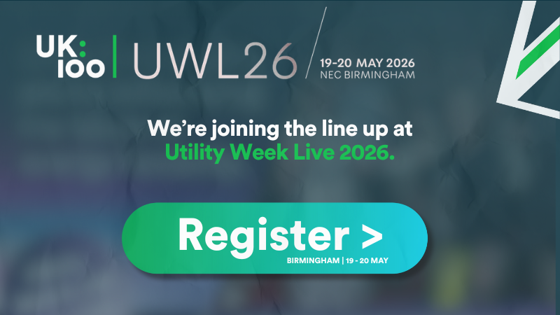 Utility Week Live 2026 event banner showing UK100 and UWL26 logos with 19-20 May 2026, NEC Birmingham