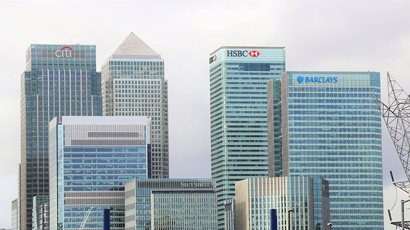 Tower blocks at Canary Wharf in London.