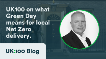 UK100 on what Green Day means for local Net Zero delivery - a graphic with a profile photo of Jason Torrance