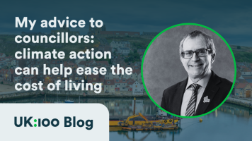 A graphic with a picture of North Yorkshire Cllr Paul Haslam reads "My advice to councillors: climate action can help ease the cost of living crisis"