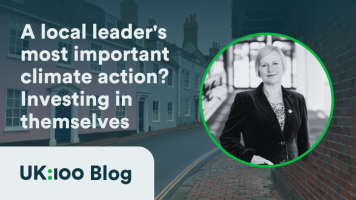 A graphic with a picture of Lewes Cllr Emily O'Brien reads "A local leader's most important climate action? Investing in themselves"