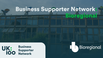 Banner showing Business Supporter Network with Bioregional. Featured image with UK100 and Bioregional logos