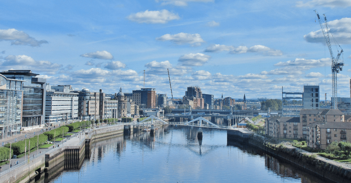 View over the River Clyde on a clear day in Glasgow