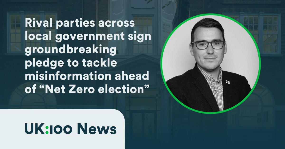 A graphic with an image of UK100's press release for the Local Climate Pledge