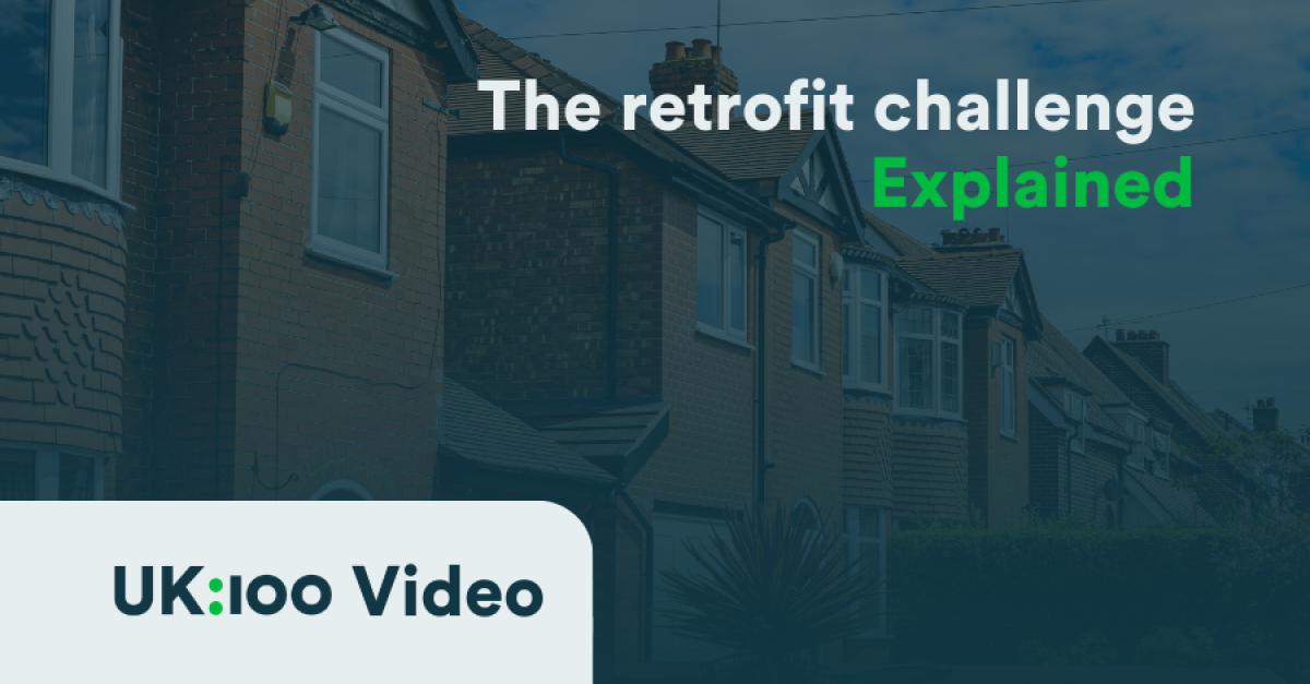 A thumbnail image showing the YouTube thumbnail for the UK100 Explained: The retrofit challenge video