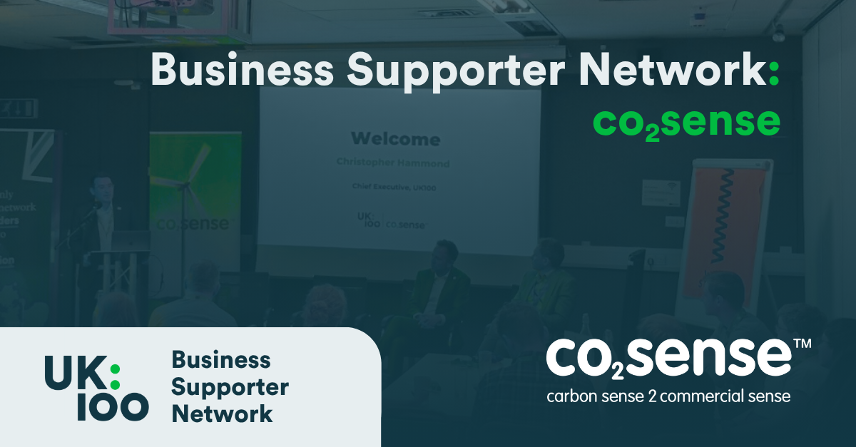 UK100 Business Supporter Network banner featuring co2sense logo