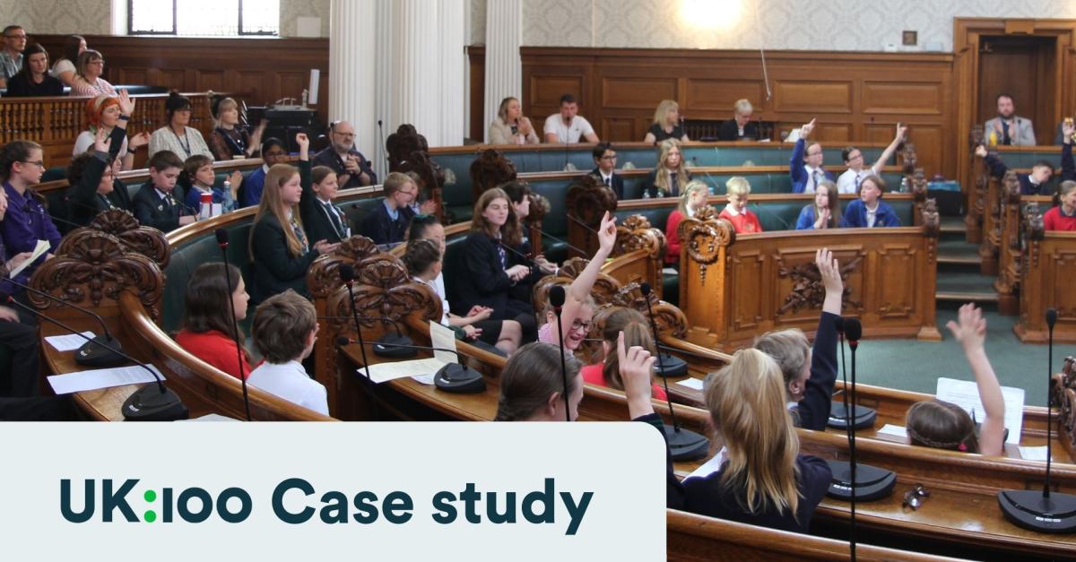 Stockport pupils taking part in a debate at the town hall