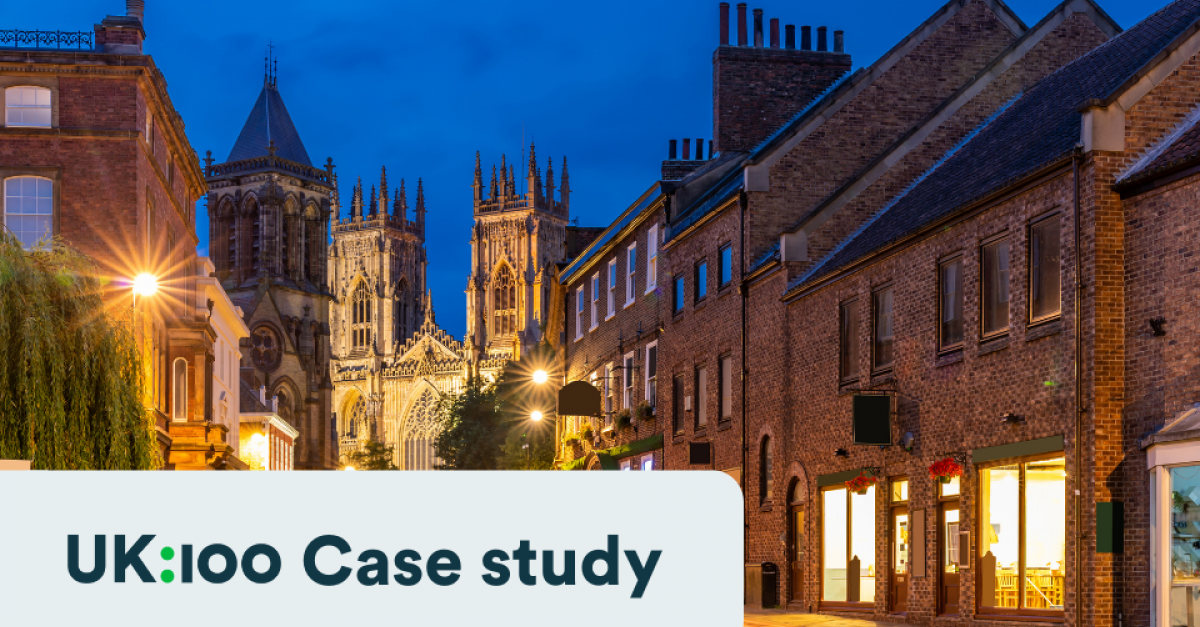 York city streets at night with a view of the Minster